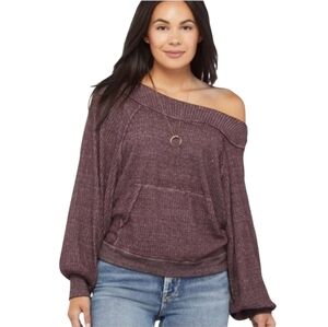Free People M Westend Thermal Top Off-Shoulder Knit Top - Plum Oversized